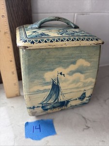Vintage Biscuit Cookie Tea Tin Made in Germany Windmill Boats Blue