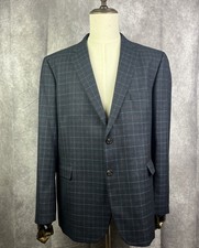 Johnston Murphy Blazer Jacket Men XL Blue Windowpane Plaid Sport Coat