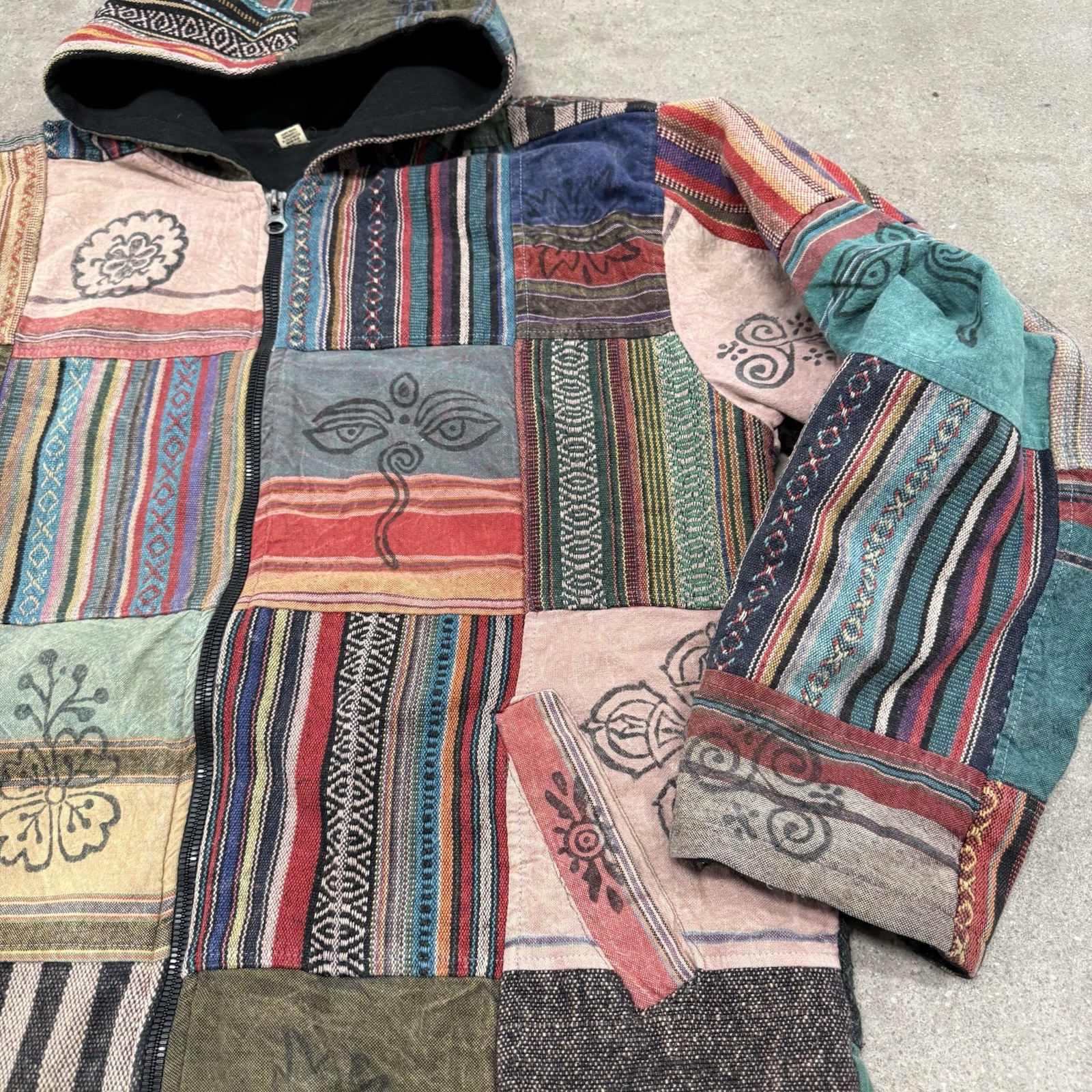 Patchwork Coat Men’s Medium Hooded Multicolor Jac… - image 3