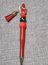 Handmade Red Butterfly Beaded Twist Click Pen