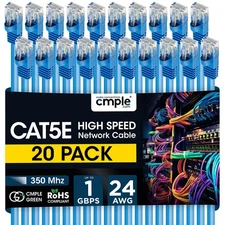 20PCS Cat5e Network Cable 1.5-15ft Ethernet LAN Cord for Gaming & Streaming Blue