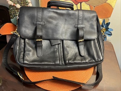 American Tourister Laptop Bag Black Leather Briefcase Carry-on Messenger Travel