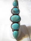 FABULOUS RETRO 2 1/4" LONG GENUINE TURQUOISE STERLING SILVER RING - SZ 8 - 11.1G — photo 1