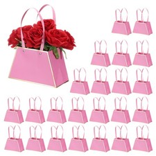 Paper Flower Gift Bags 24Pcs, Paper Bouquet Flower Gift Bag Dark Pink