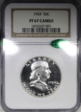 1954 Proof Franklin Half Dollar NGC PR67 CAMEO CAC