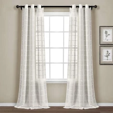 Farmhouse Textured Grommet Sheer Window Curtain Panel Pair, 38"W x 120"L, White