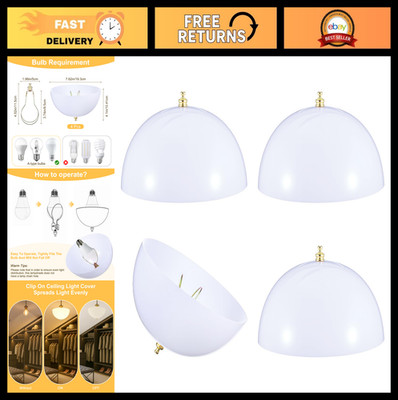 4-Pack Clip-On Lamp Shades for Standard A-Type Bulbs, 7.62'' White Dome Covers