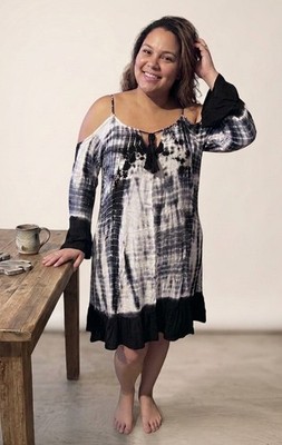 ace fashion tie dye dress NWT Ace Fashion Tie Dye Bell Sleeve Knee Length Dress Boho Peasant Black Blue M