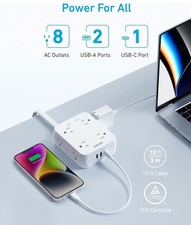 Anker 8-Outlets Power Strip 2000J Surge Protector 2 USB-A Port 20W USB-C Charge