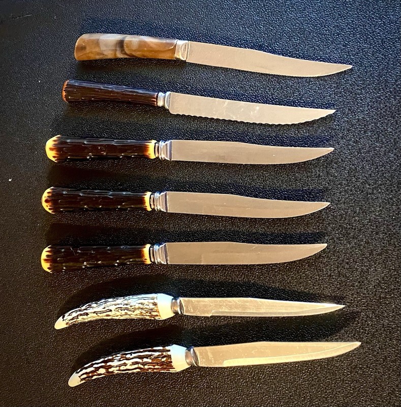 Lot variety of 7 vintage utility Steak knives Serrated & Micro pairing/peeling•