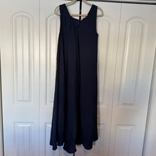Soft Surroundings Navy Blue Crepe Style Maxi Dress V-Neck Boxy Womens Large