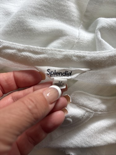 Splendid Cap Sleeve Henley Sweatshirt Material Raw Edges White Size M - Picture 3 of 5
