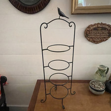 Vtg 4-Tier Black Mini Cake Patisserie or Plate Holder Display Stand w Bird 26.5"