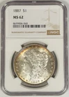 1887 Morgan Silver $1 Dollar Coin Light Tone NGC MS 62