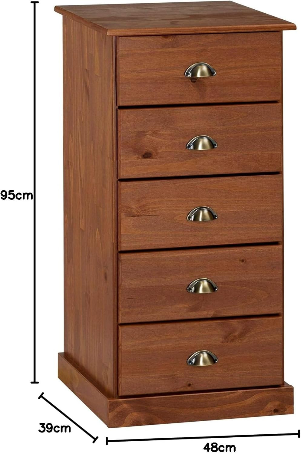 Chiffonnier Paris commode en pin massif brun haut de gamme 5 tiroirs - 4