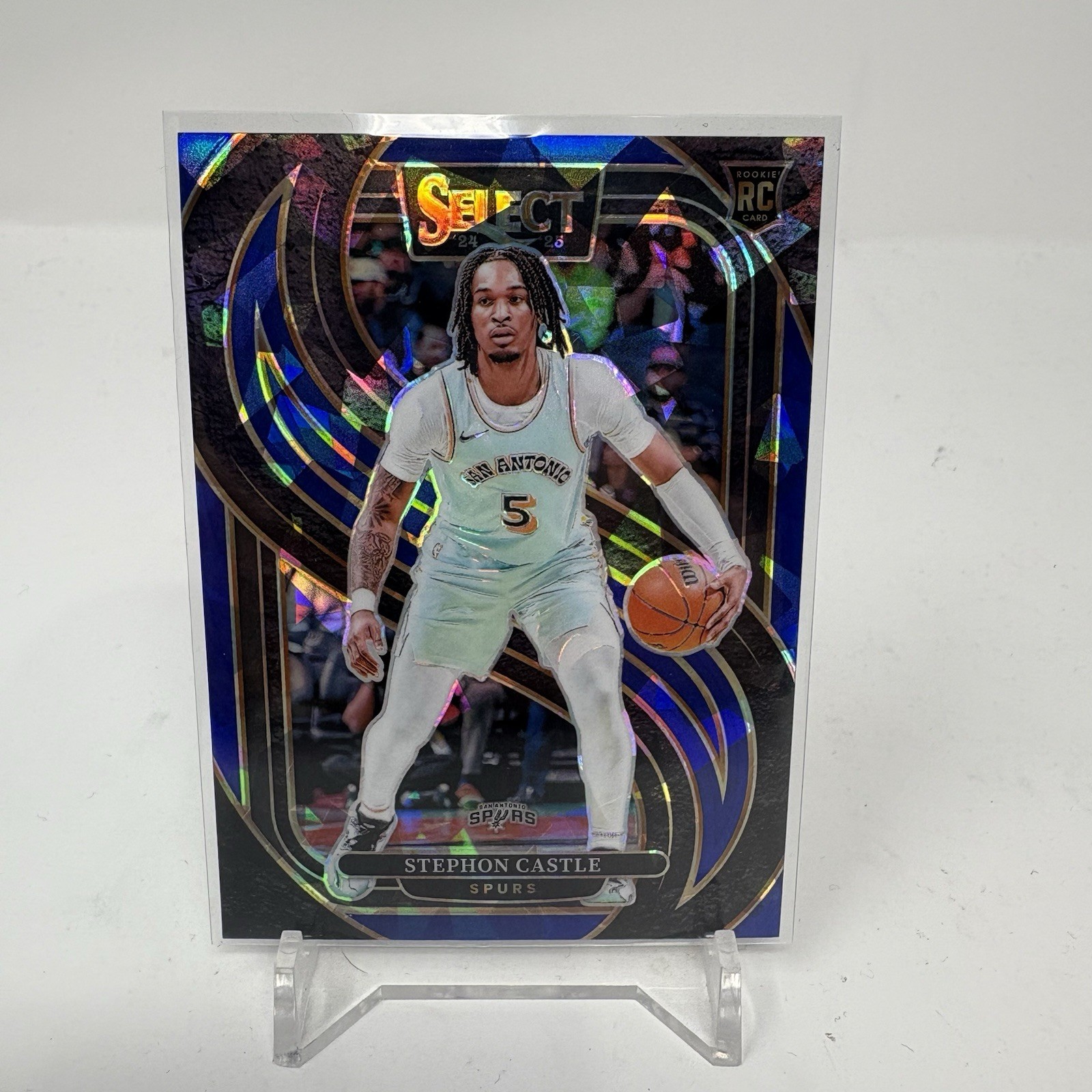 Stephon Castle 2024-25 Select Premier Level RC #175 Blue Ice Prizm SP Spurs