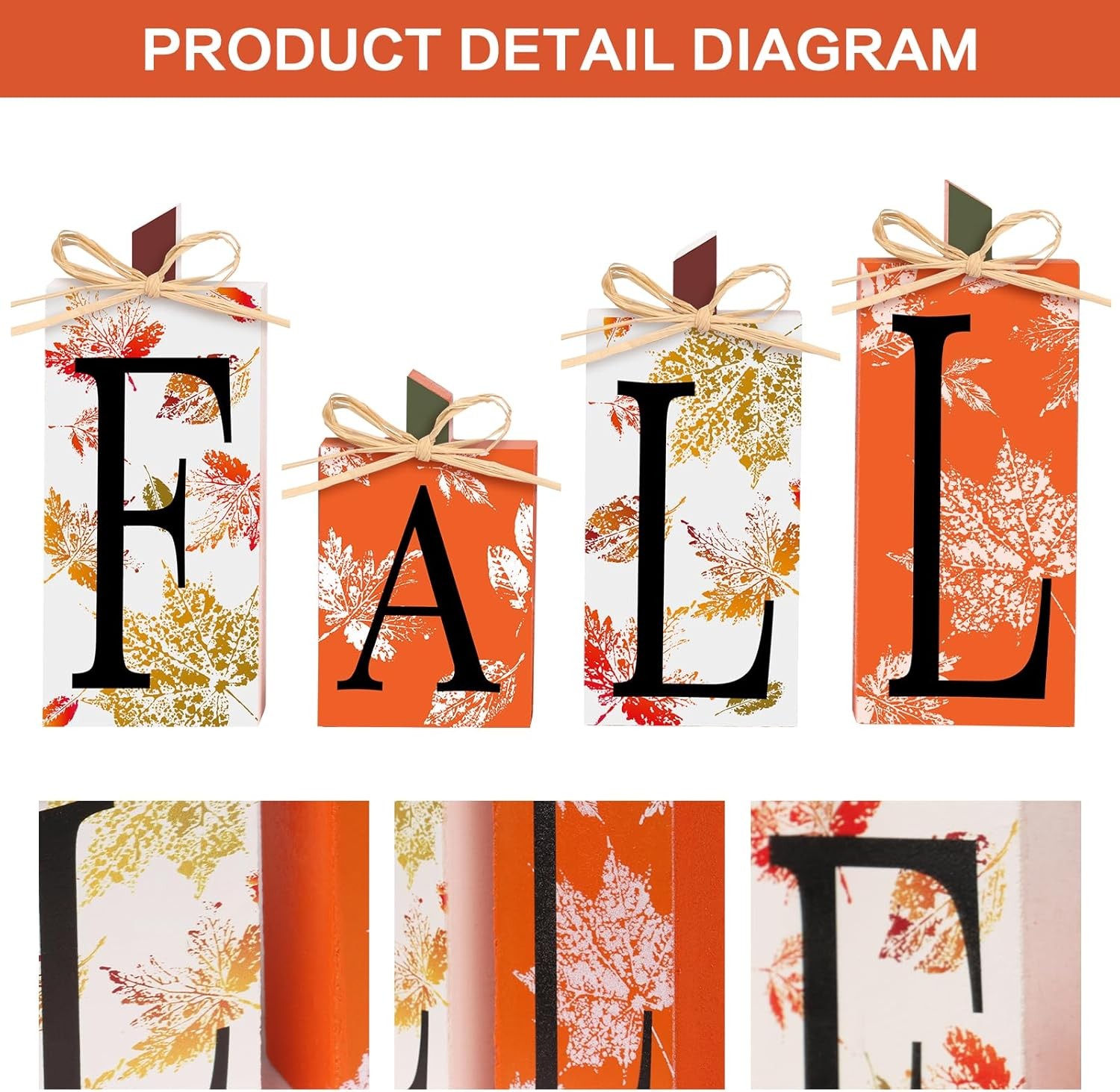 как выглядит Super Holiday Fall Decor, 4 PCS Autumn Wood Sign Include Orange/White фото