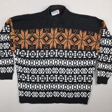 Vintage American Pride Sweater USA Made Black Tan White Nordic Geometric 80s