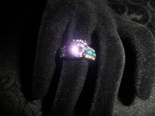 Gorgeous Sterling Silver 925 Fire Opal Pink Amethyst  CZ Designer Ring Size 6