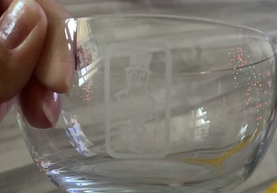 Planter's Mr. Peanut Etched Frosted Advertising Logo - 4.5  Clear Glass Bowl Vtg