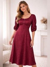 EMMA & MICHELE BURGUNDY FLORAL PRAIRIE DRESS MIDI L EUC