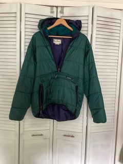 De Colección LL Bean Primaloft Anorak Para Hombre Mediano Nylon Invierno Abrigo Chaqueta Pullover Capucha
