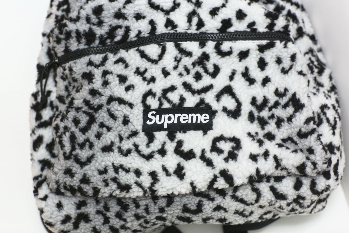 Supreme FW17 White Leopard Fleece Backpack Rare | eBay