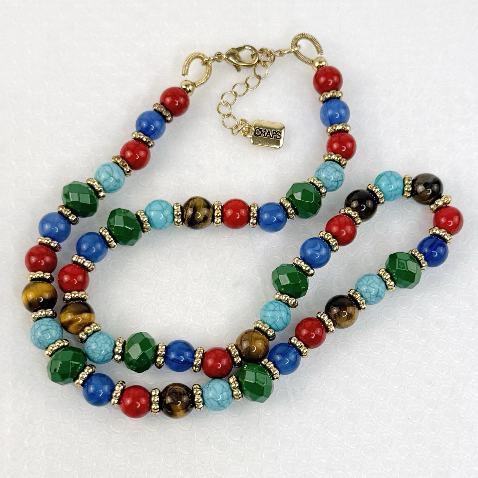 Chaps Statement Necklace Multicolor Beads Gemston… - image 1