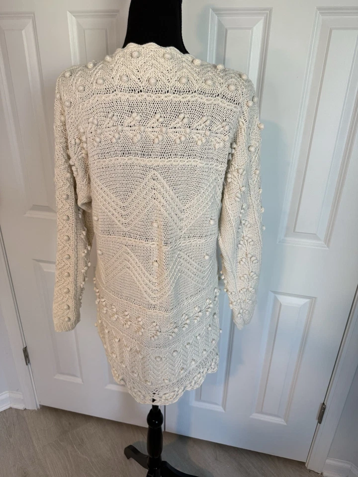 Túnica de vestir tejida marfil para mujer Lord & Taylor - ganchillo boho - punto palomitas de maíz - M Foto 3 de 4