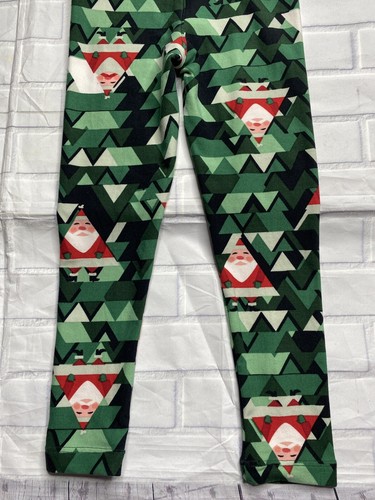 Lularoe Girls S/M Soft Leggings Christmas Tree Santa Holiday Green Red NEW - Picture 6 of 7