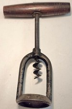 Antyczny unikalny korkociąg z końcówką ślimakową toczony drewniany uchwyt ładny! Koniec 1800 roku