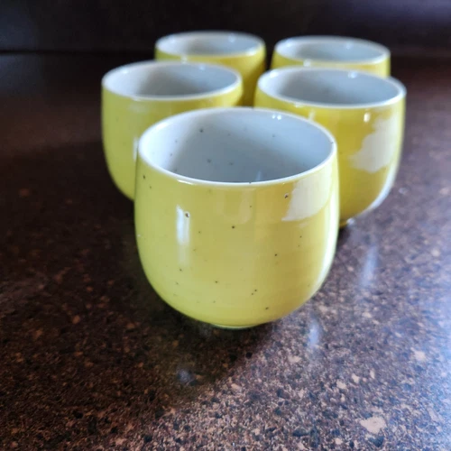 Lot of 5 Vintage Otagiri OMC JAPAN specklaed yellow TEA CUPS