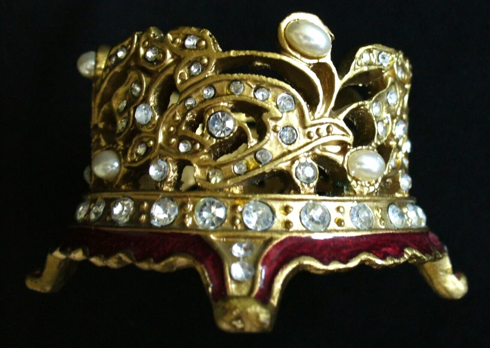 2~Two's Co.~AUSTRIAN CRYSTALS~Red Enamel~PEARLS~Footed~GOLD TONE~Candle Holders - Image 4 of 4