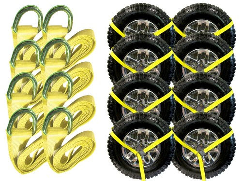 RuggedTow 2" X 8' Yellow Lasso Straps With O-Rings – 8-Pack, 3,000 Lb Capacity For Wheels & Cargo