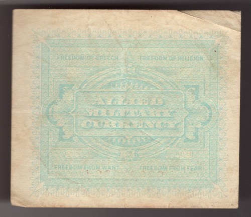 1943 A Italy 5 Lire WWII Allied Military Currency, Pic# M18 - Picture 2 of 2