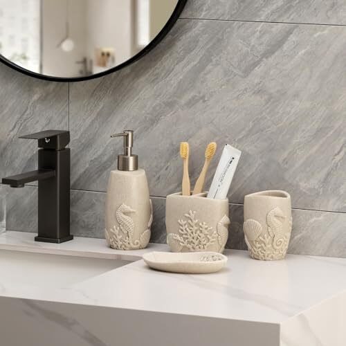 Bathroom Accessories Set, 4 PCS Bathroom Accessory Sets with Soap Sea