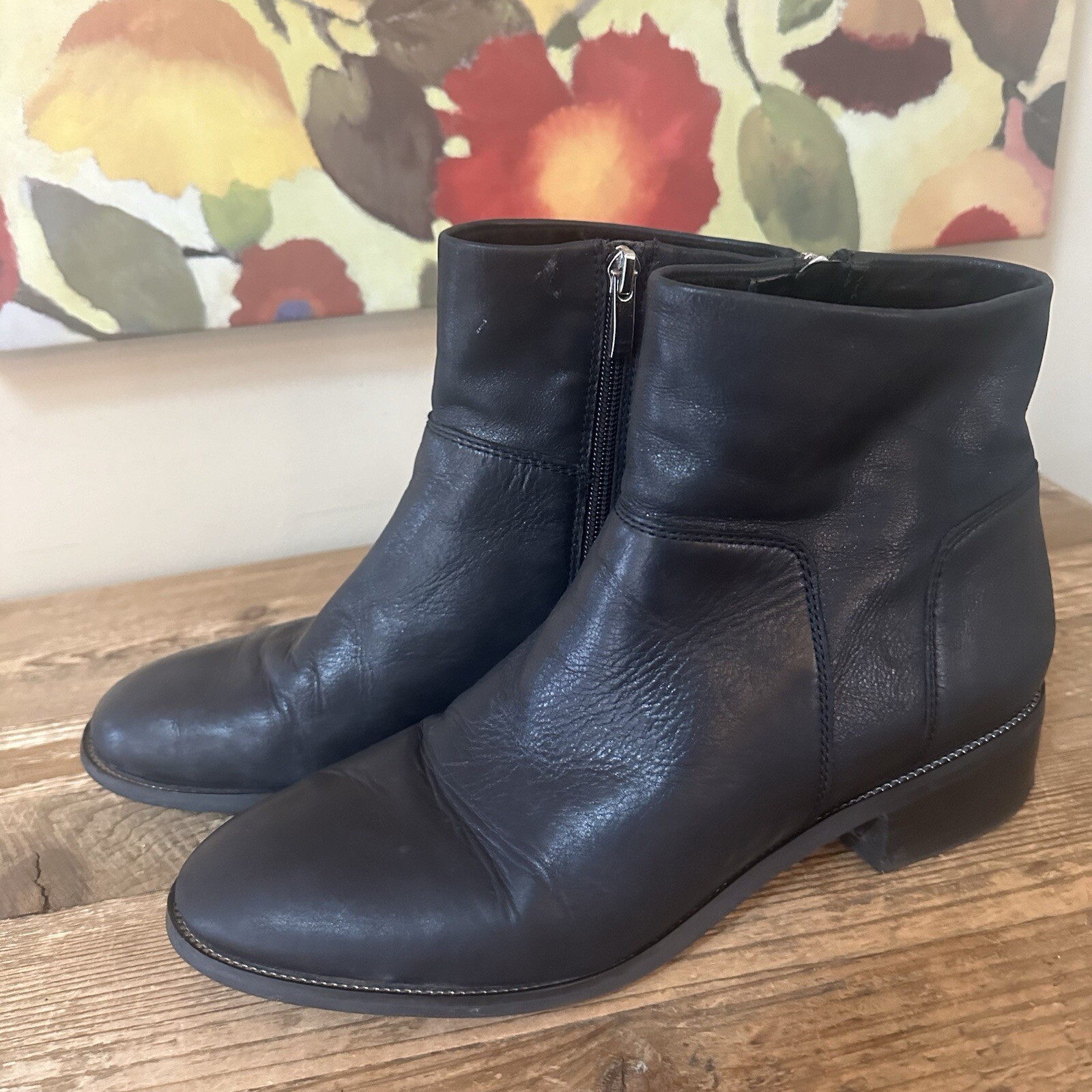 Franco Sarto Benny Ankle Boots Booties Black Leather Upper Size 10