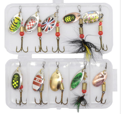 Lushazer Raubfisch Spinner Set 10 Stk. in Box 2,5-3,5g Forelle Barsch Köder 