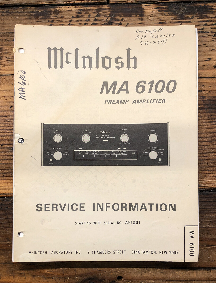 McIntosh MA6100 MA6100 Amplifier  Service Manual *Original*