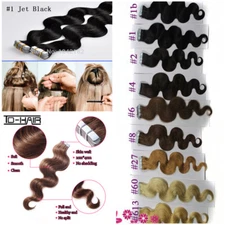 9A Body Wavy&curly Tape In Pu Skin Weft Remy Human Hair Extensions 60g 20pcs