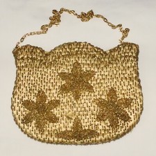 Gold beaded evening bag purse, vintage Hong Kong