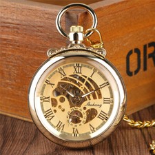 Vintage Style Mechanical Hand-Wind Gold Pocket Chain Pendant Pocket Watch Gifts