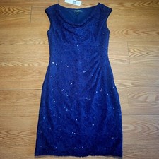 Ralph Lauren Women's Formal Dress Size 12 Navy Blue Sequins Cowl Neck New W Tags