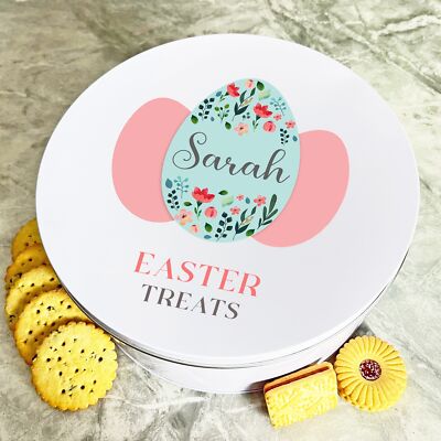 Ostern Leckereien Ei Blumen rosa rund personalisiert Geschenk Keks Süßigkeiten Leckerli Dose