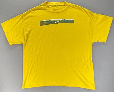 NIKE Y2K Silver Tag Men s T-Shirt Center Swoosh LOGO Yellow Retro Numbers READ