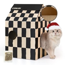 Cardboard Cat House with Cat Scratch Pad Catnip,Easy-to-Assemble Cat Scratche...