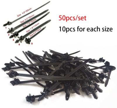 50 Pcs Car Line Cable Tie Clamp Zip Tie Wrap Push Rivet Clip Wiring Loom Harness