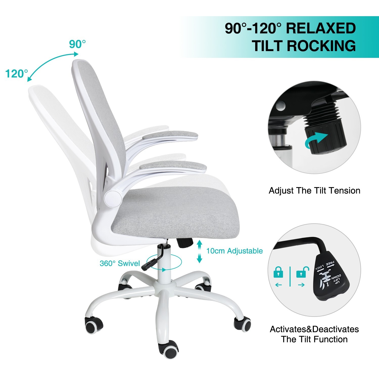 ELECWISH Office Chair Fabric Swivel Ergonomic Computer Seat with Flip