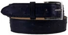 Western Cowboy Leather Belt Ostrich Quill Print Denim Blue Silver Buckle Cinto