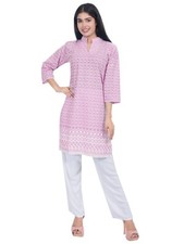 Indian Summer Wear Pink Tunic Kurti Ethnic Style For Girls Women Casual Kurta